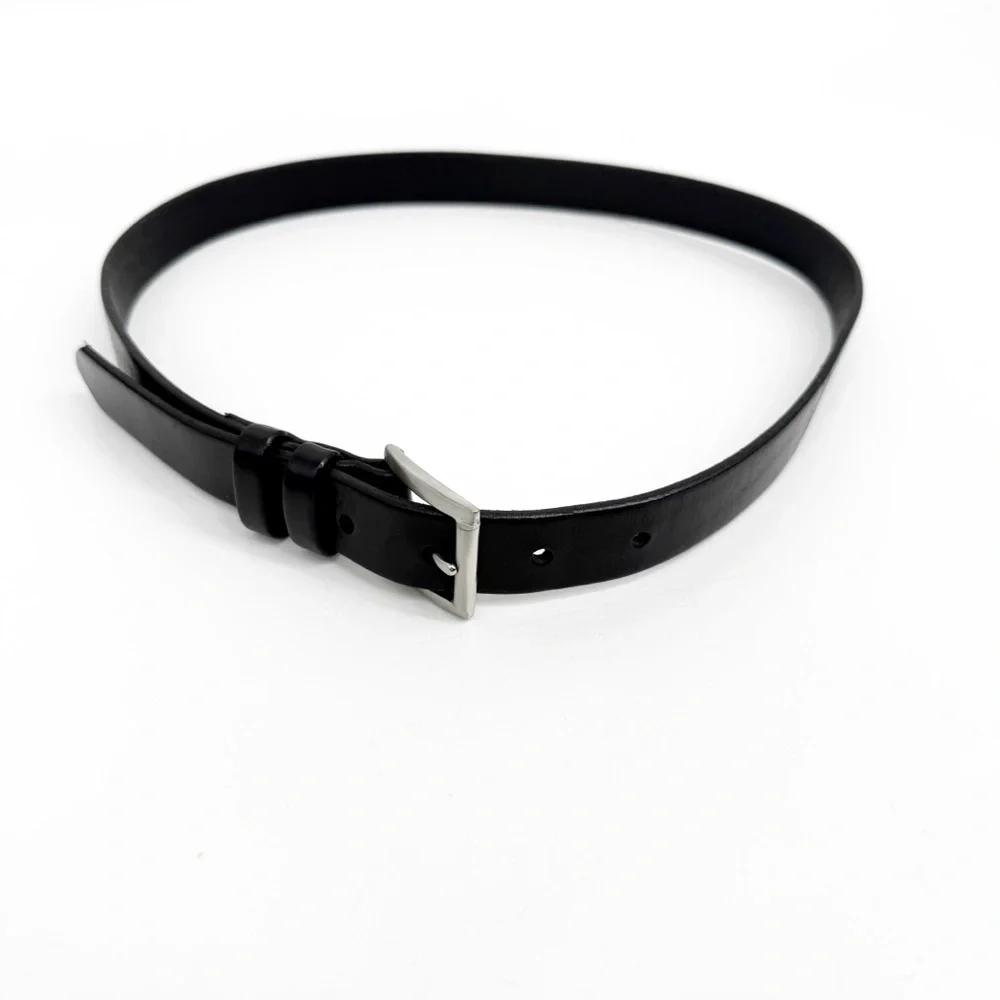 Banana Republic Black Leather Belt with Silver Buckle, Size Medium